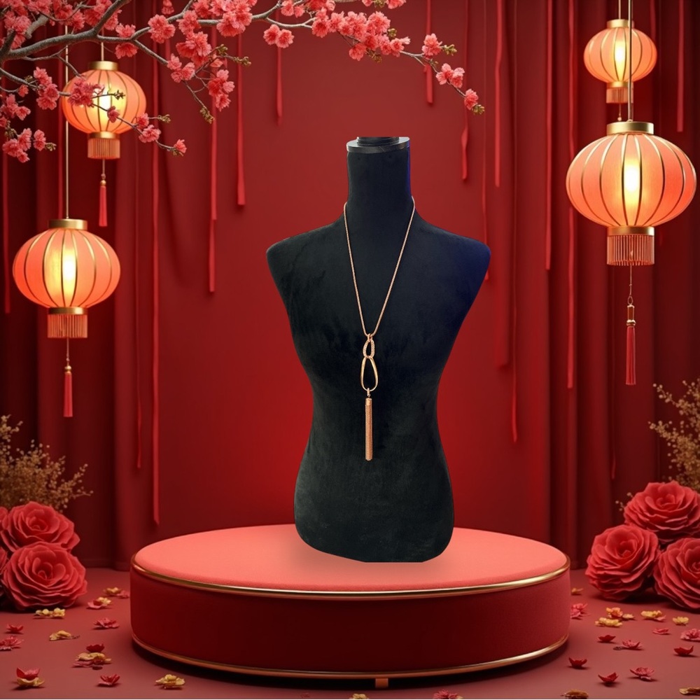 Long Rose Gold Pendant Necklace with Delicate Chain - Picture 2 of 2